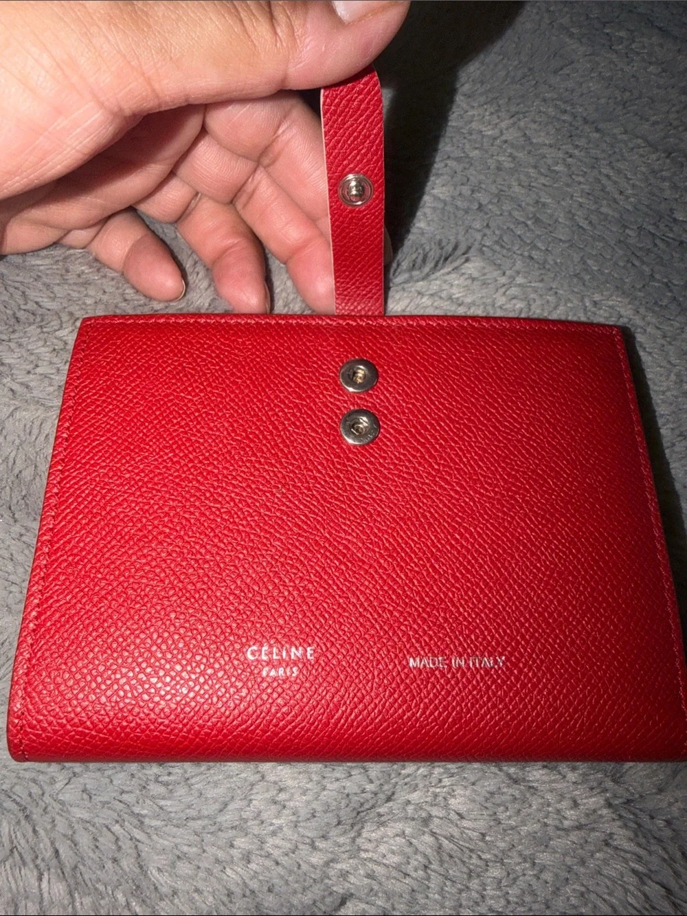 Preloved Céline Red Leather Snap Wallet great condition calfskin leather